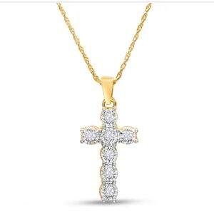 🆕 Diamond Cross Necklace 1/10 Carat Yellow Gold over Sterling